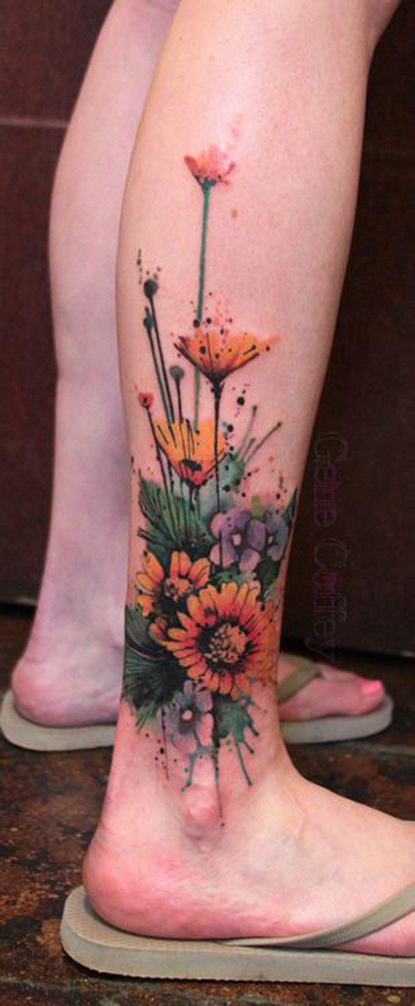 akvarel blomst kalv Tattoo-43