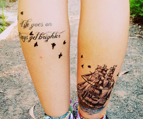 Elämä jatkuu päivinä saada kirkkaampia lainauksia ja veneen vastaava tatuointi