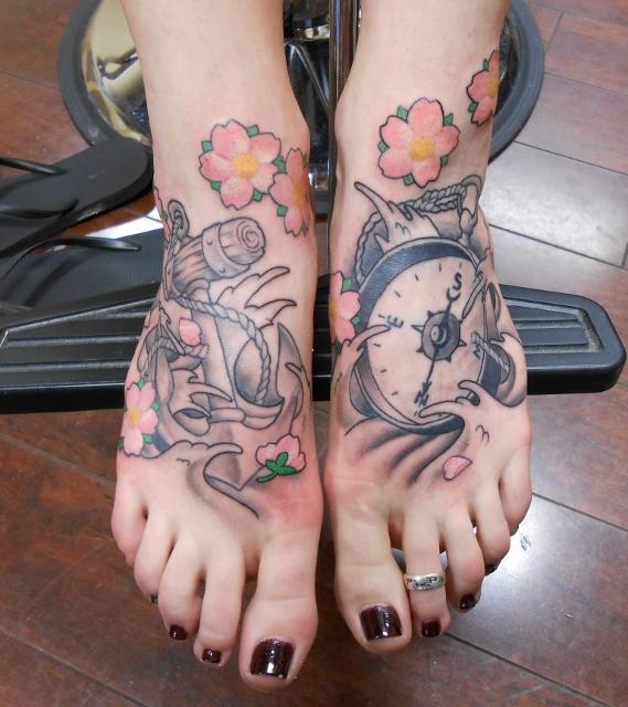 Compass and Anchor Matching Tattoo