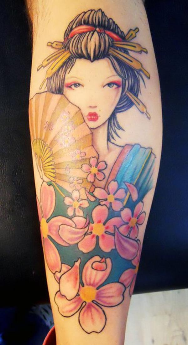 Geisha Portrait Sleeve Tattoo