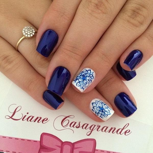 Navy blue με λουλούδι nail art-16