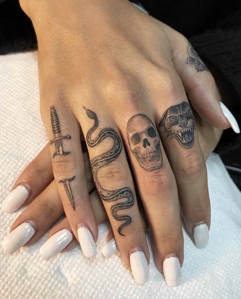 Dagger-Snake-Skull-Panther-Small-Finger-Tattoos-by-Ben-Grillo-