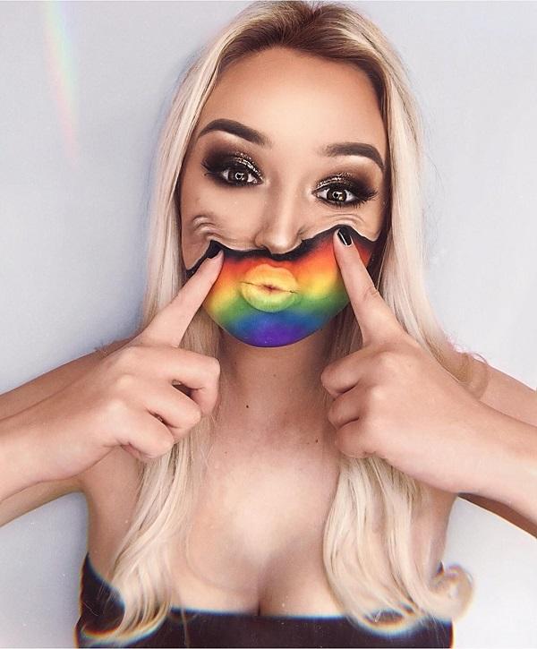 Rainbow Half-face Halloween-meikki