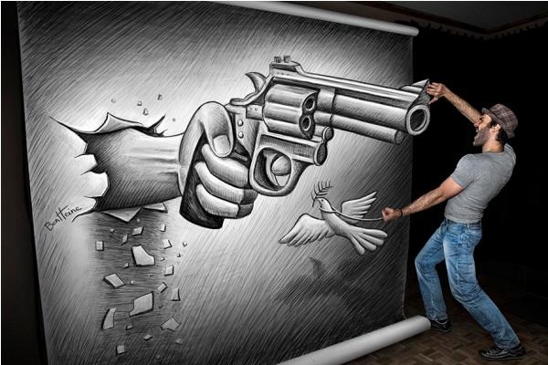 Gun 3D -tegning af Ben Heine