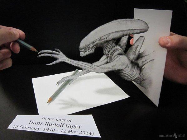 Hommage Gigerin 3D -piirustukseen, jonka on tehnyt Alessandro Diddi