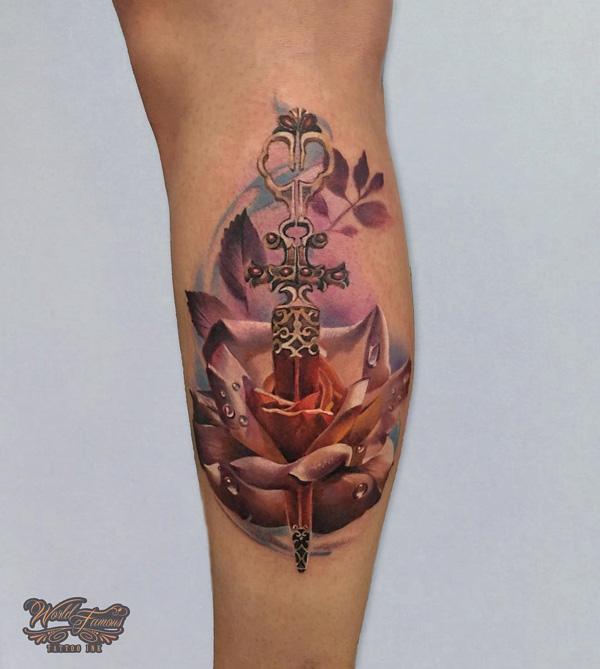 sværd og rose tatovering-27