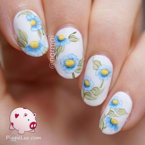 Akvarel blomst nail art-5