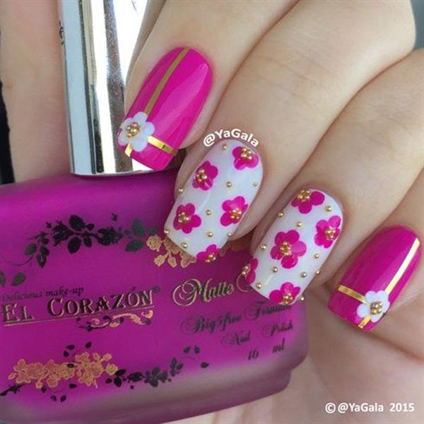 Pink Flower Metallic Manicures