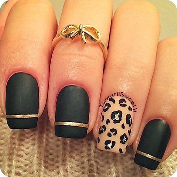 Black and Leopard Metallic Manicures