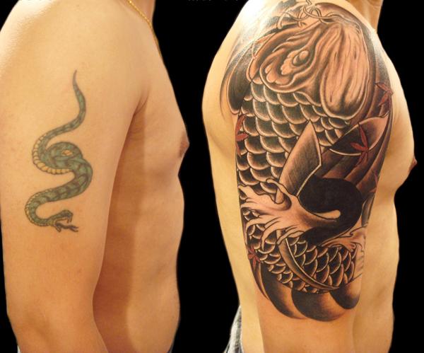 Koi fisk tatovering dække op
