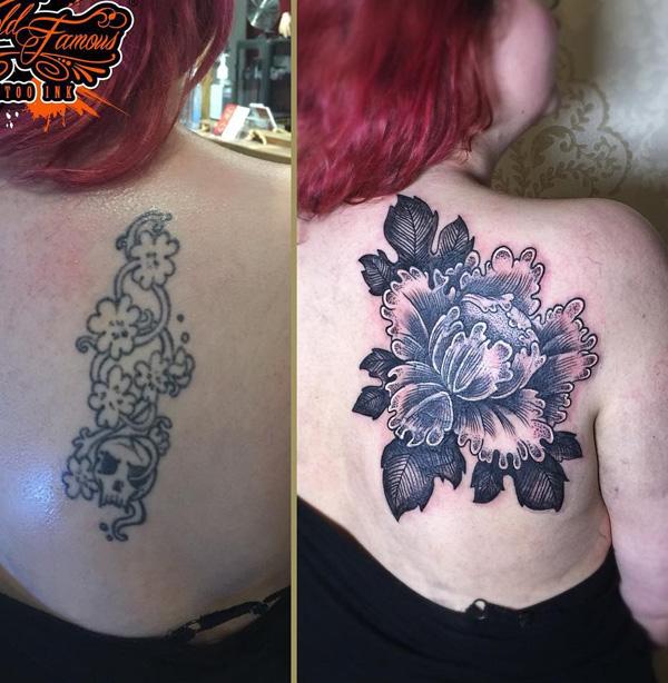 Rose cover up back tatovering