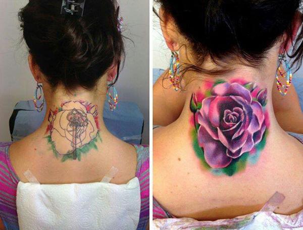 Akvarel rose tatovering dække op