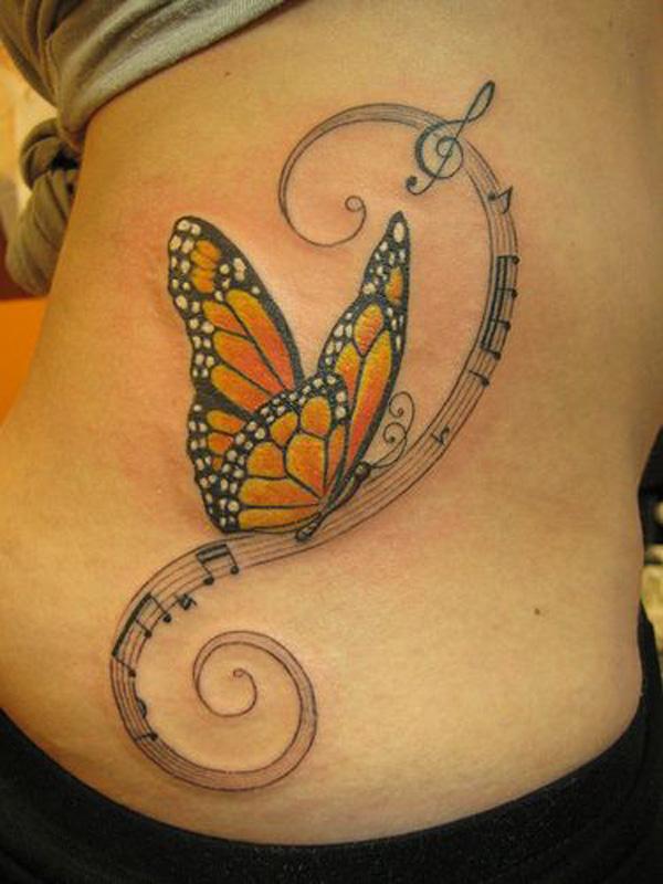 48 Μουσική νότα και τατουάζ πεταλούδας