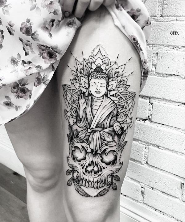 Προστασία Βούδα μηριαίο τατουάζ για γυναίκες