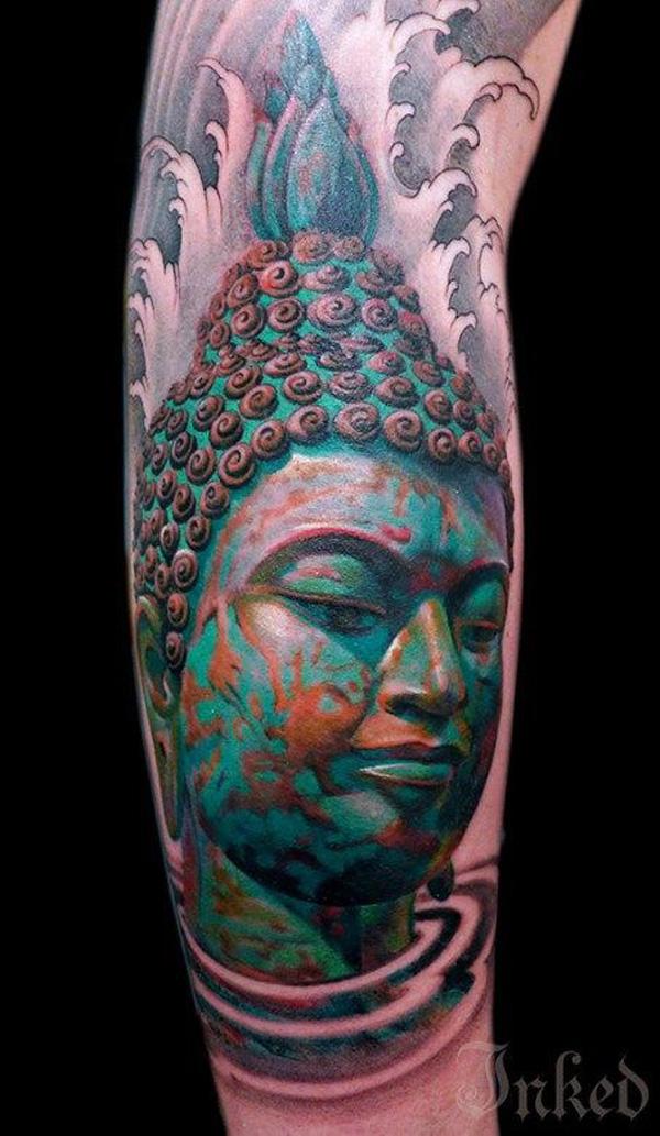 Τρισδιάστατο τατουάζ μανίκι πορτρέτου του Βούδα