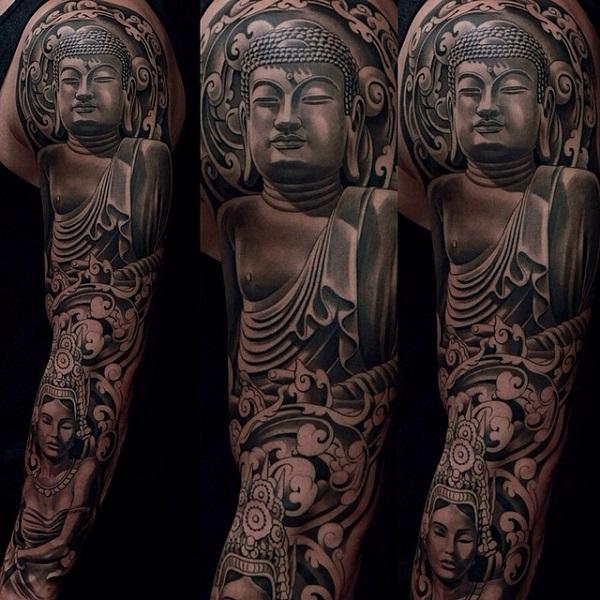 Buddhan täyshihainen tatuointi -11