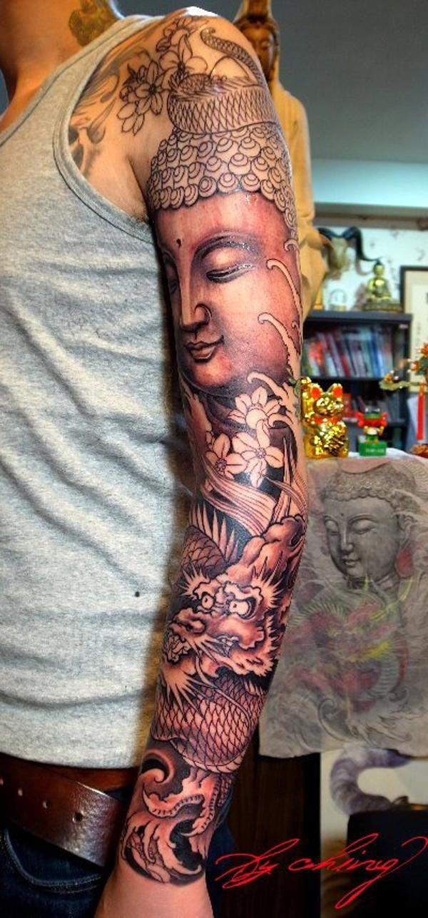 Βούδας και τατουάζ με μανίκι δράκου