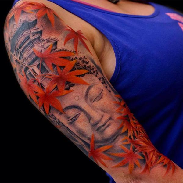 Buddhan ja vaahteranlehtien tatuointi-5