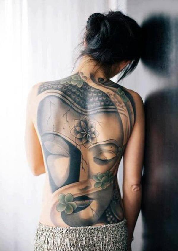 Buddha -muotokuva, koko selkä tatuointi