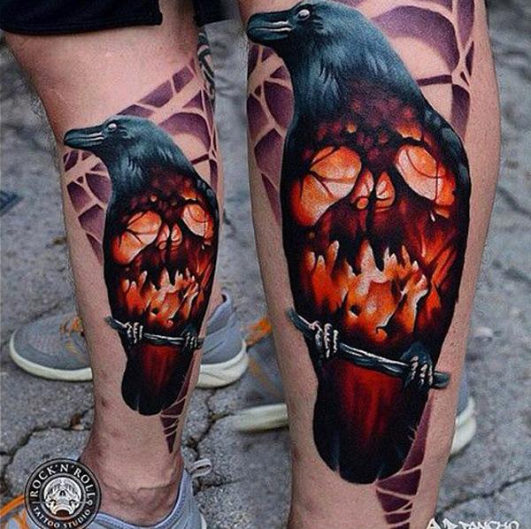 Raven and Skull Tattoo στο Leg-17