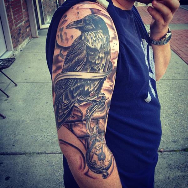 Raven and Watch Tattoo on Sleeve til mænd-13