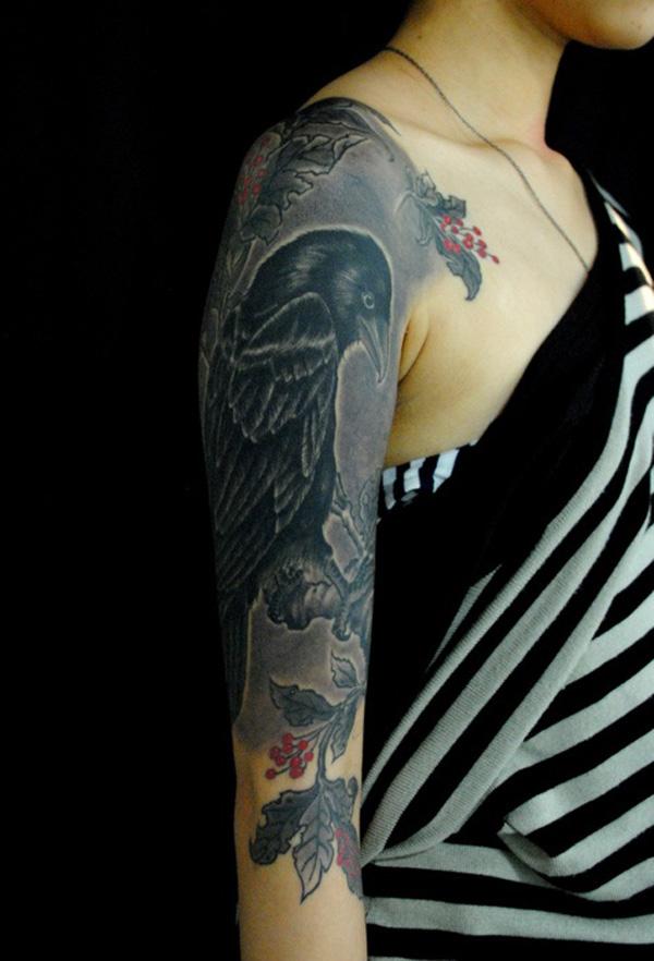 Raven Sleeve Tattoo for Women-6