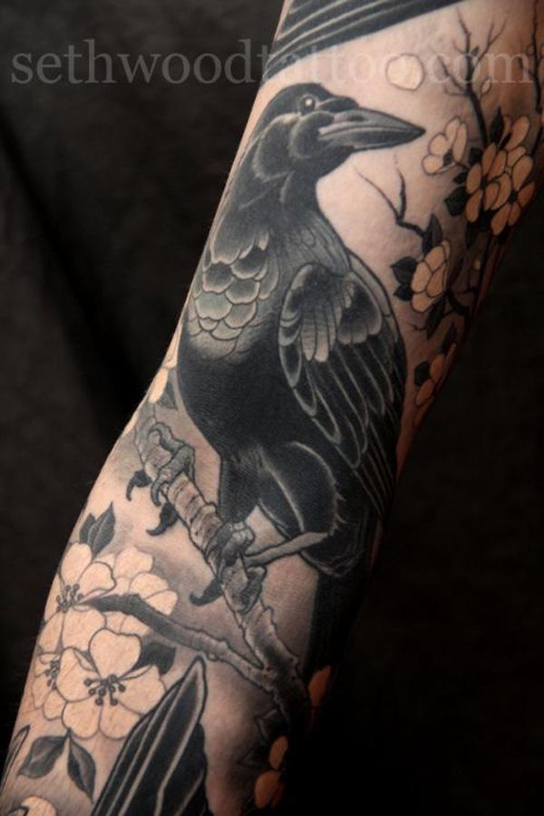 Τατουάζ Raven στο μανίκι-1