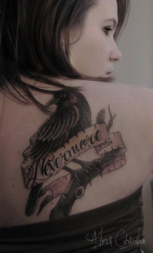 Raven Tattoo στην πλάτη για κορίτσι-57