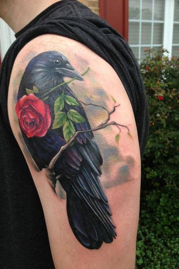 Ρεαλιστικό τατουάζ Raven και Rose-29