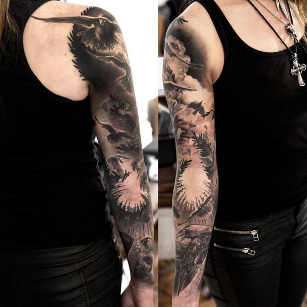 full-sleeve-raven-tattoo-60