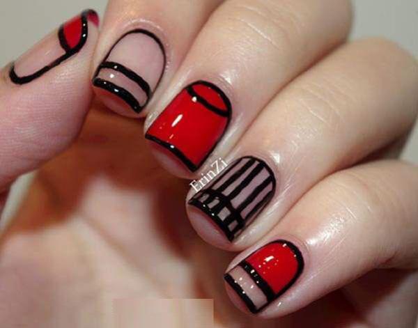 Rød og sort neglekunst