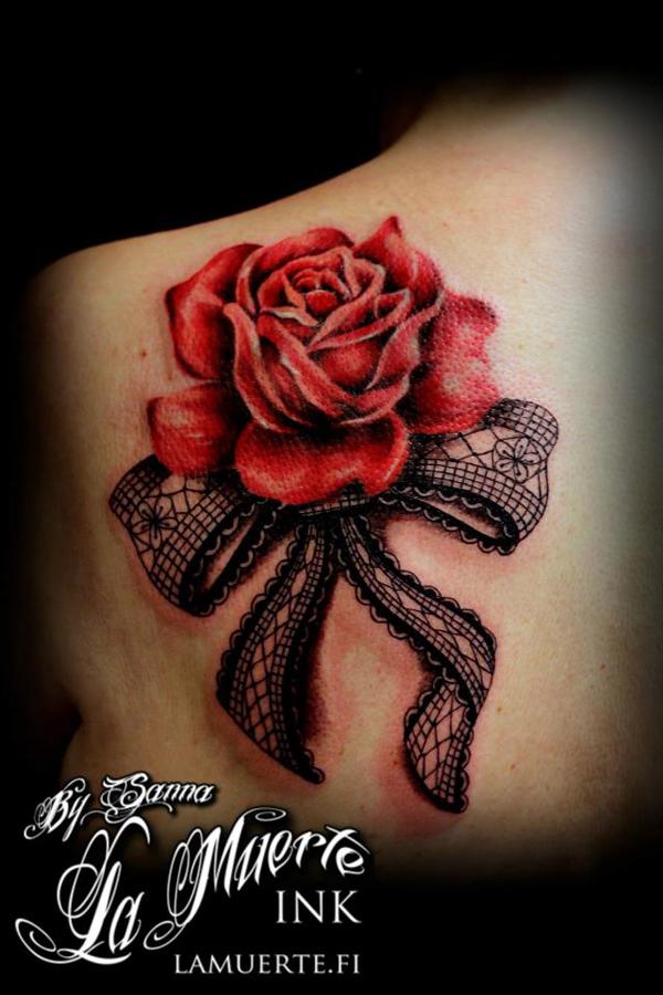 3D ruusu ja pitsi ruusu tatuointi