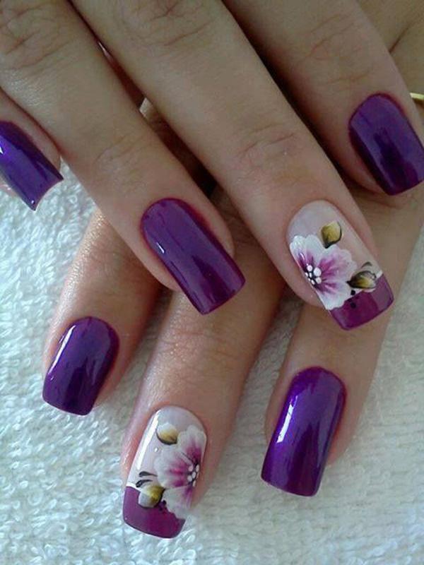 59 Violetti kukka ranskalainen manikyyri