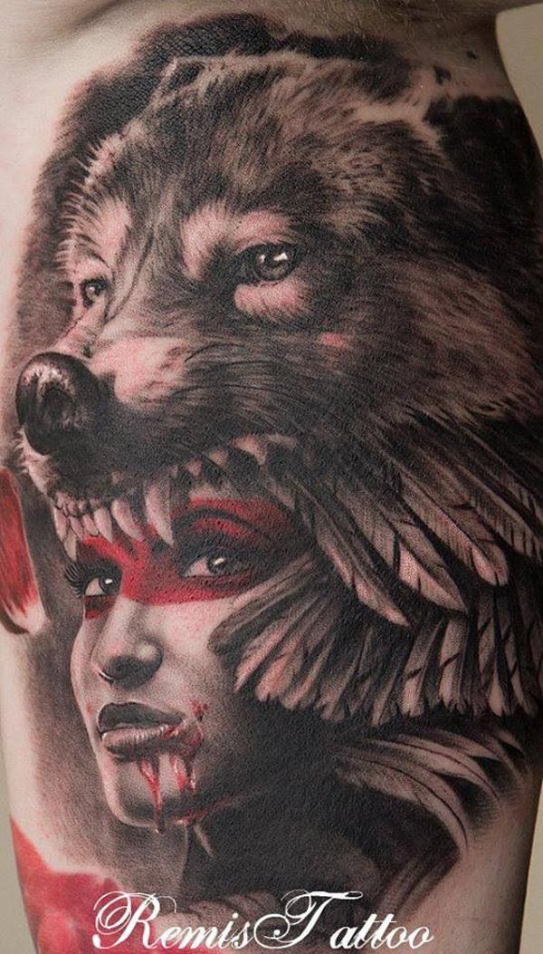 Wolf hovedbeklædning tatovering pige