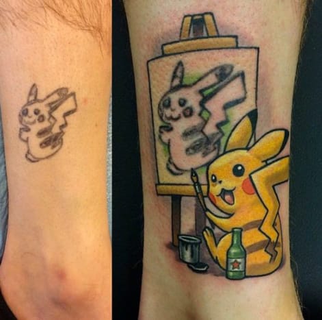 Denne Pikachu -tatovering af Lindsay Baker er en innovativ måde at nærme sig en vanskelig coverup.