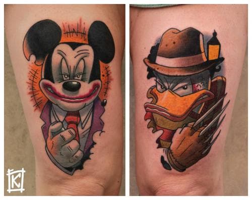 Μια άλλη εκδοχή του Freddy Krueger του Mr. Duck, ενώ ο Mickey είναι ο χαρακτήρας του Joker. Τατουάζ από τον Bartek Kos