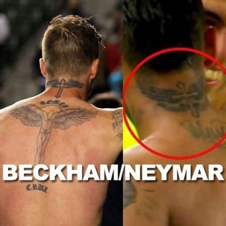 Tässä ne ovat vierekkäin. Soitat, onko Beckham vaikuttanut Neymariin ennen kuin hän sai musteen.