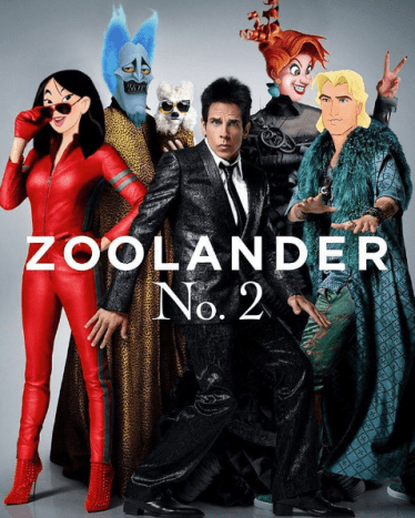 Fra venstre: Mulan som Penelope Cruz, Hades som Will Ferrell, Medusa som Kristen Wiig, John Smith som Owen Wilson, afbilledet med Zoolander!