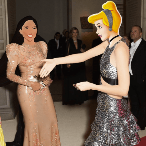 Pocahontas som Beyonce og Askepot som Taylor Swift ved Met Gala 2016.