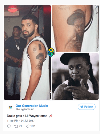 Kuva twitterin kautta Drake -kuva, jota käytettiin kunnianosoituksessa.