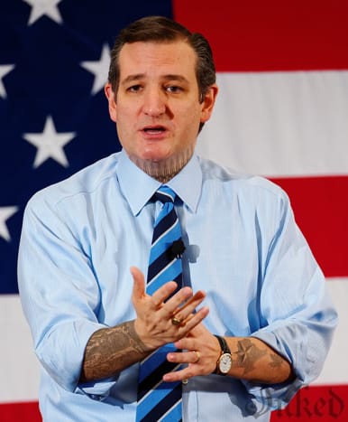 Senaattori Ted Cruz Cruz rakastaa luoteja, Jeesusta ja Amerikkaa. Hei, onko se kanadalainen vaahteranlehden tatuointi?