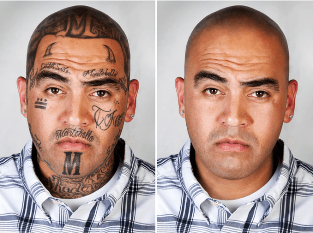 άνδρας με τατουάζ συμμορία αφαιρεθεί