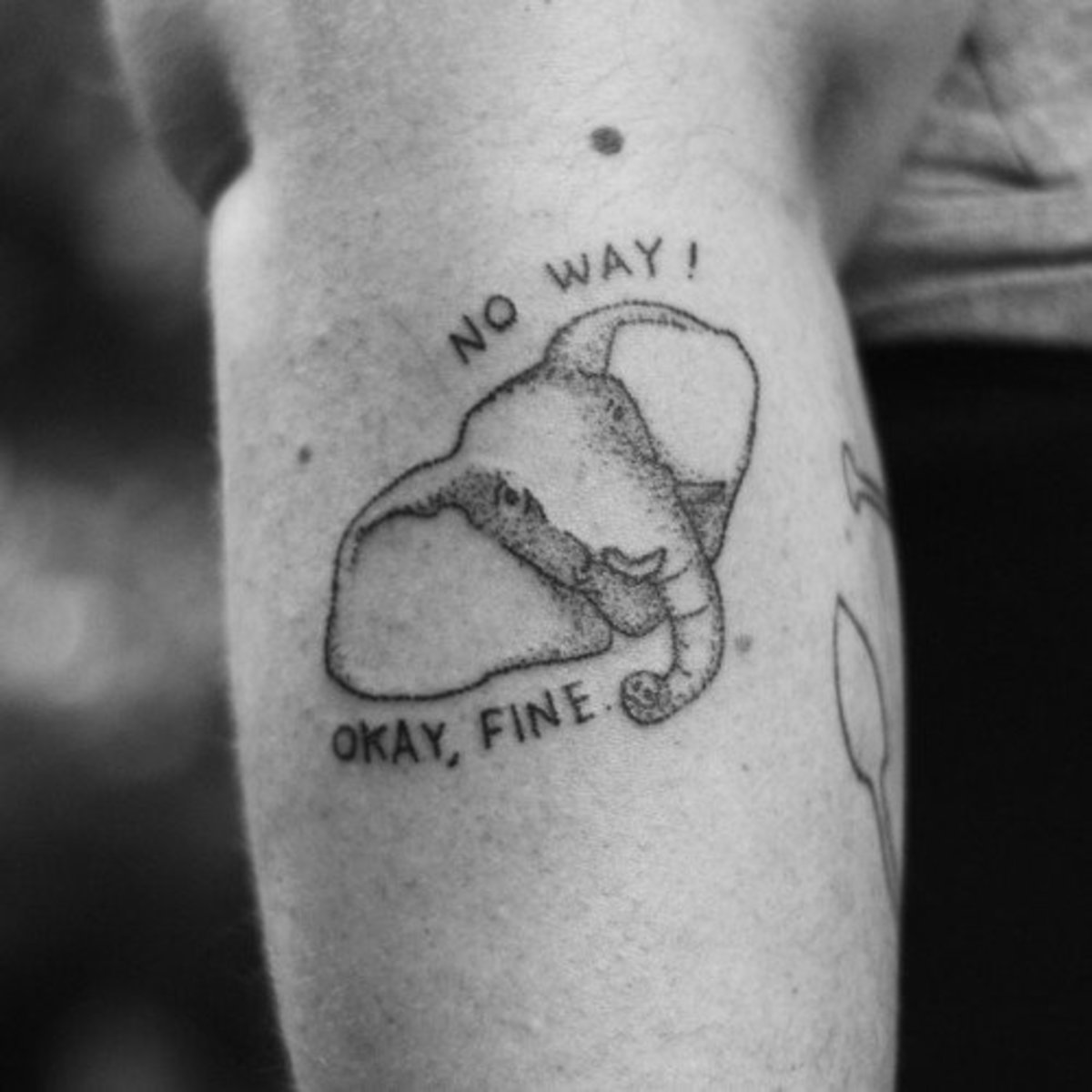 Stick and poke elephant tattoo by Max Blackmore
