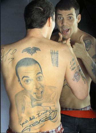 Steve-O on tatuoinneistaan ​​tunnetuin jackass. Tässä on hänen kuuluisin tatuointinsa Jackass -sarjassa.