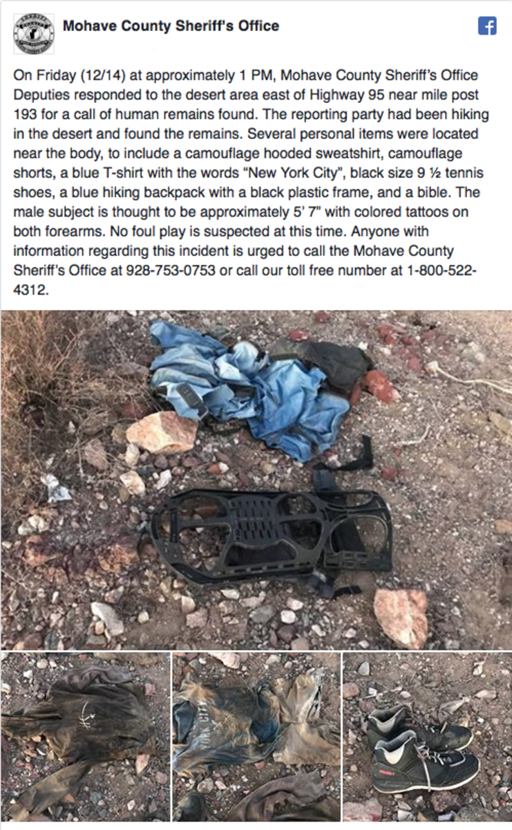 Lake Havasu City, Lake Havasu, arizona desert, Mohave County Sheriff, Mohave County, Tattoos Remain on Decomposed Body, Decomposed Body Found in Desert Arizona, Decomposed Body Found in Desert, υπολείμματα τατουάζ, τατουάζ μετά τον θάνατο, Mohave County Medical Examiner, Hwy 95 Mile Post 193, έγκλημα της Αριζόνα