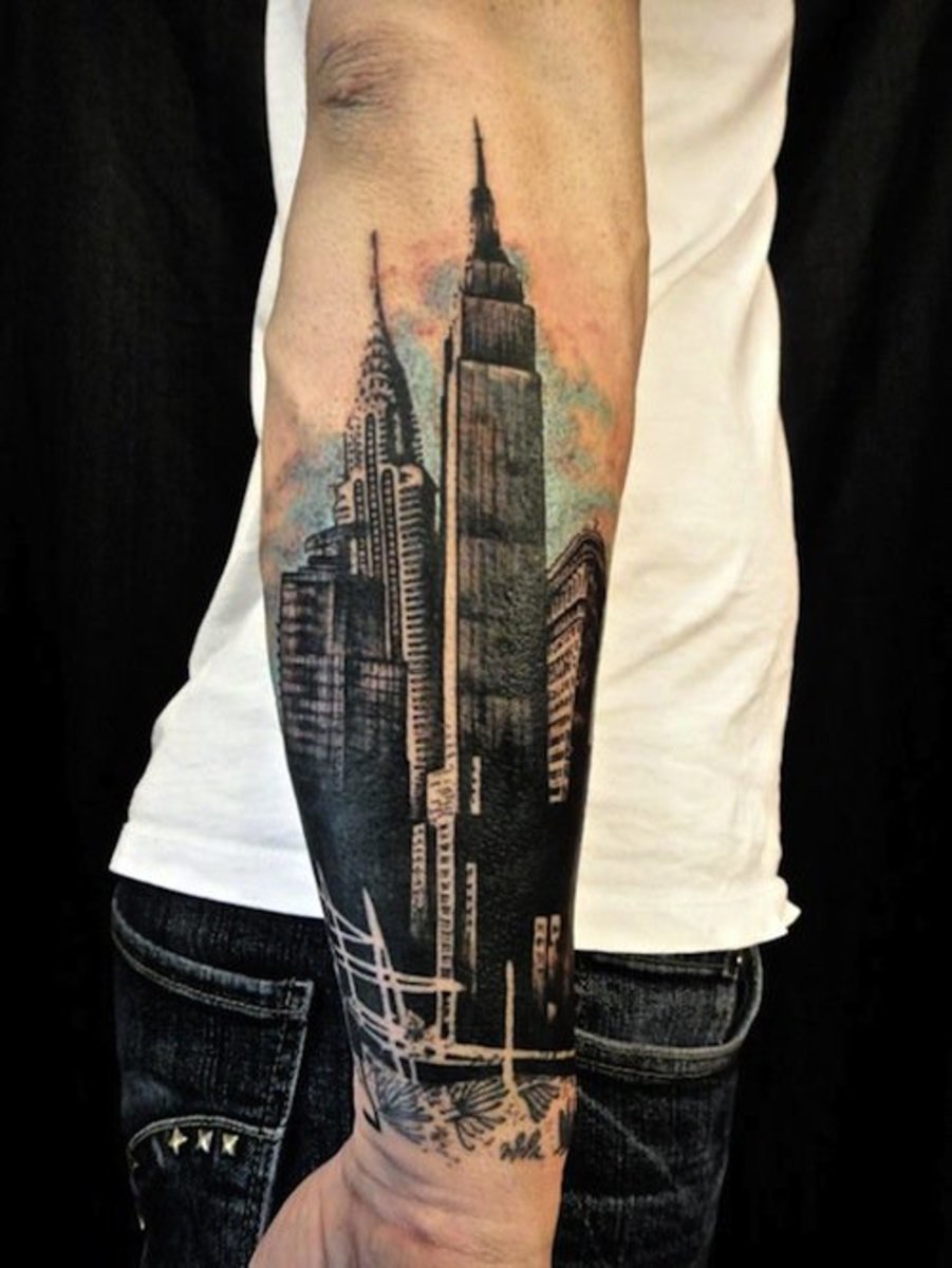 NYC skyline tatovering af Xoil. Foto: Xoil