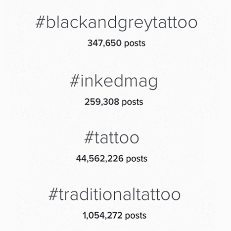 HASHTAG: Dette er den letteste måde for folk at finde bestemte tatoveringer eller mennesker. Nogle kunstnere kan godt lide at oprette deres eget hashtag, som deres kunder kan bruge.