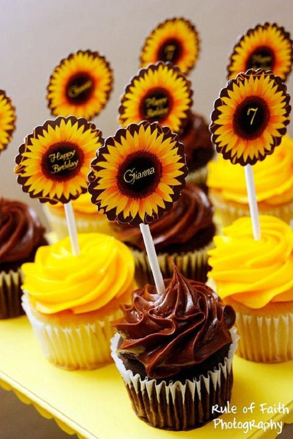 Kesäiset syntymäpäiväjuhlat tytöille_Sunflower Cupcakes
