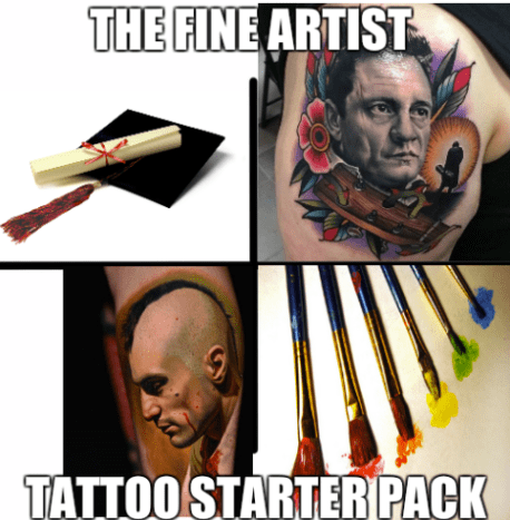 Åh ja, den fine kunstner. De er velkendte både inden for tatoveringsindustrien og kunstverdenen, fordi de ikke er bange for at mestre flere medier. I mange tilfælde har de en kunstskoleeksamen og er ekstremt velbevandrede om de store malere, der banede vejen for tatoveringsmænd i dag.