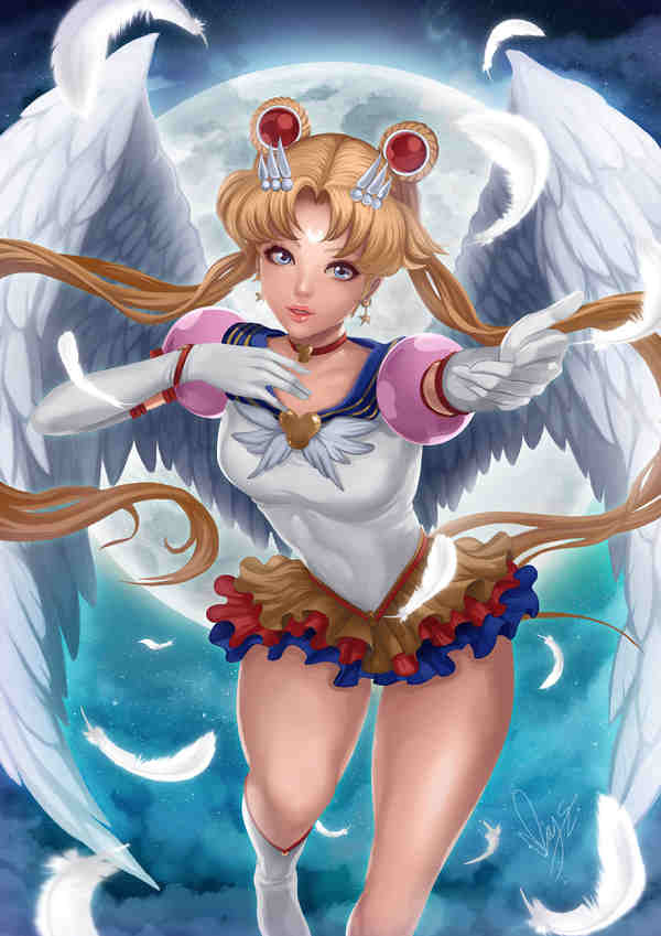 En betagende Sailor Moon -kunst af magion02. Sailor Moon spreder sine vinger og inviterer dig til at deltage i hendes søgen efter at redde solsystemet.